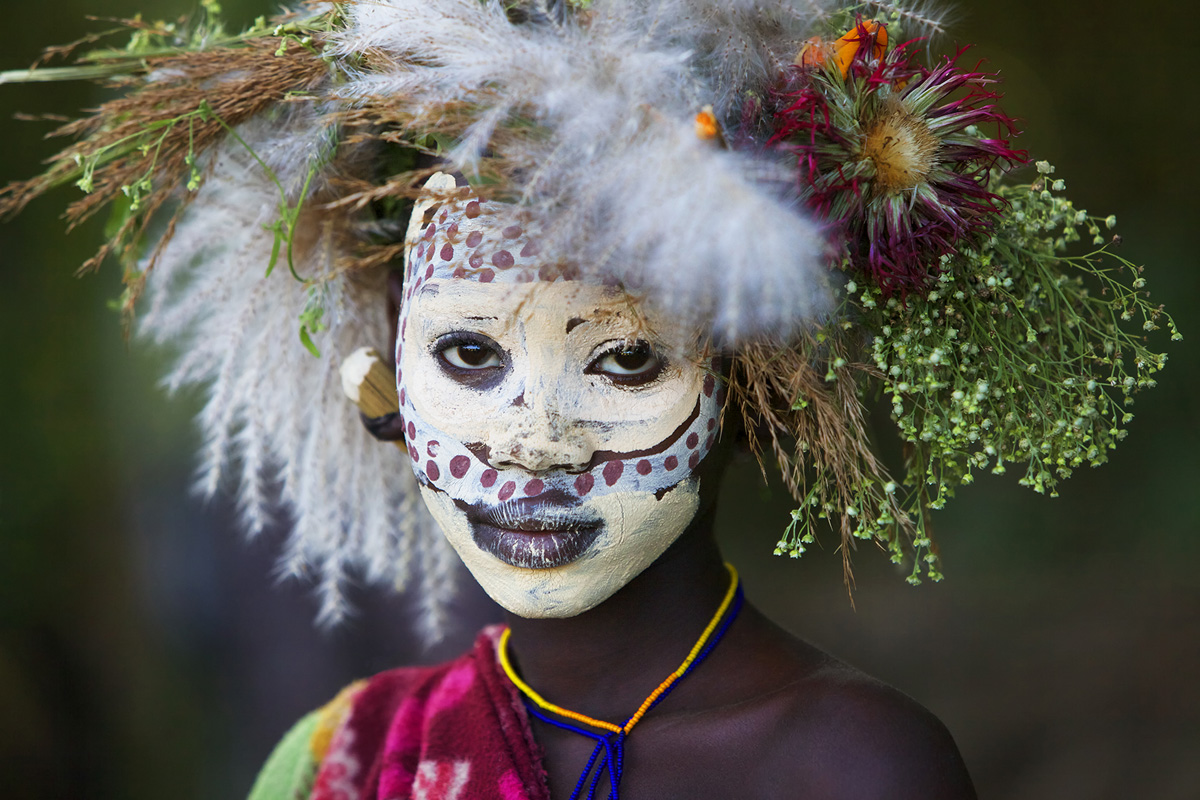 Fine art tribal print portrait of a beautiful Suri Girl