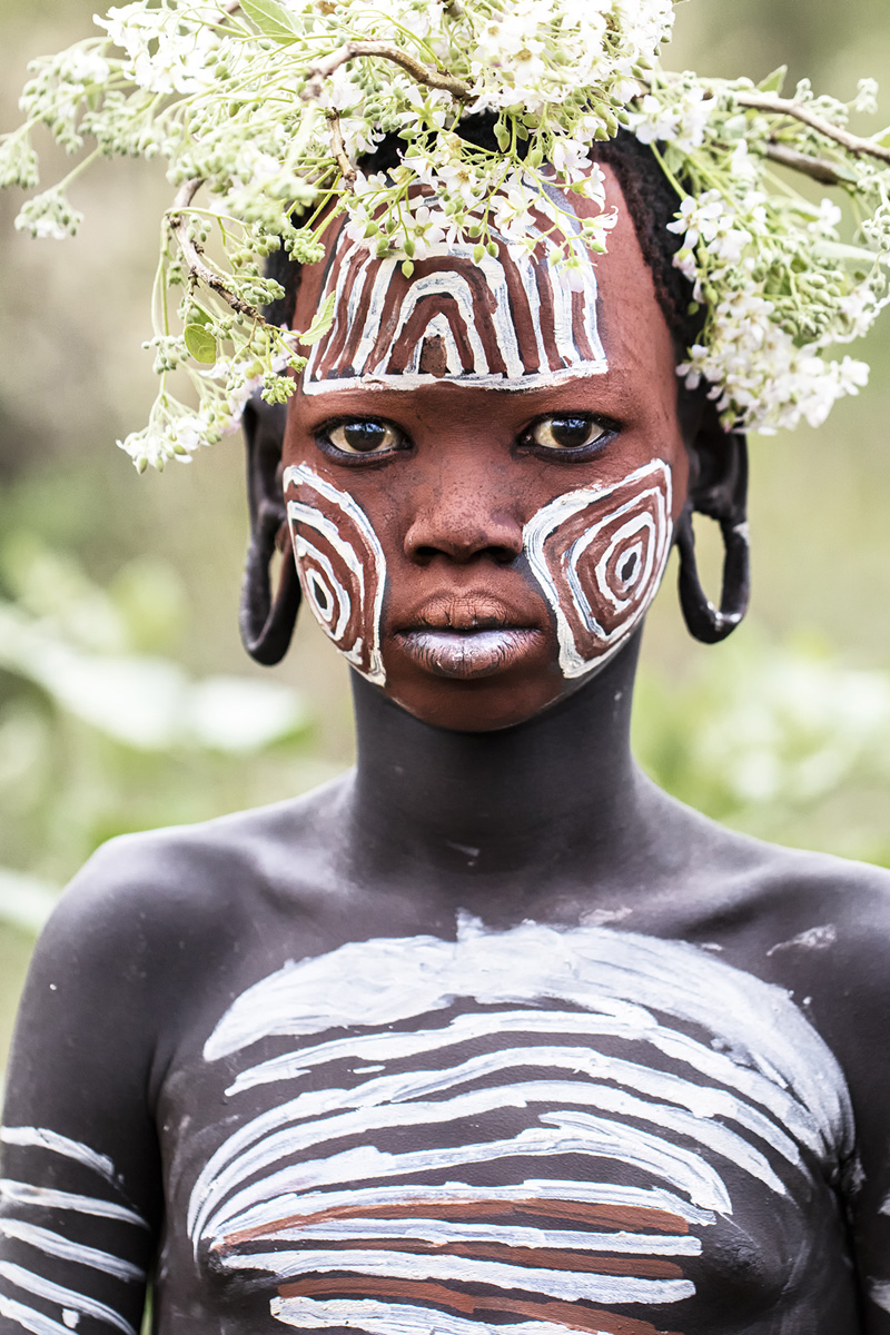 Fine art tribal print portrait of a beautiful Suri Girl