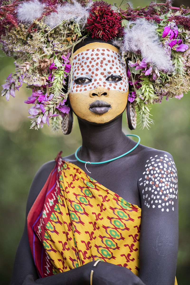 Fine art tribal print portrait of a beautiful Suri Girl