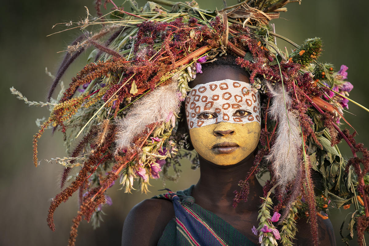 Fine art tribal print portrait of a beautiful Suri Girl